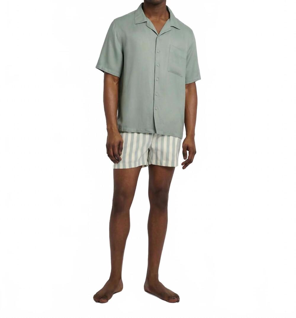 NEW ONIA charles yarn dye macro stripe swim trunks in sage cream